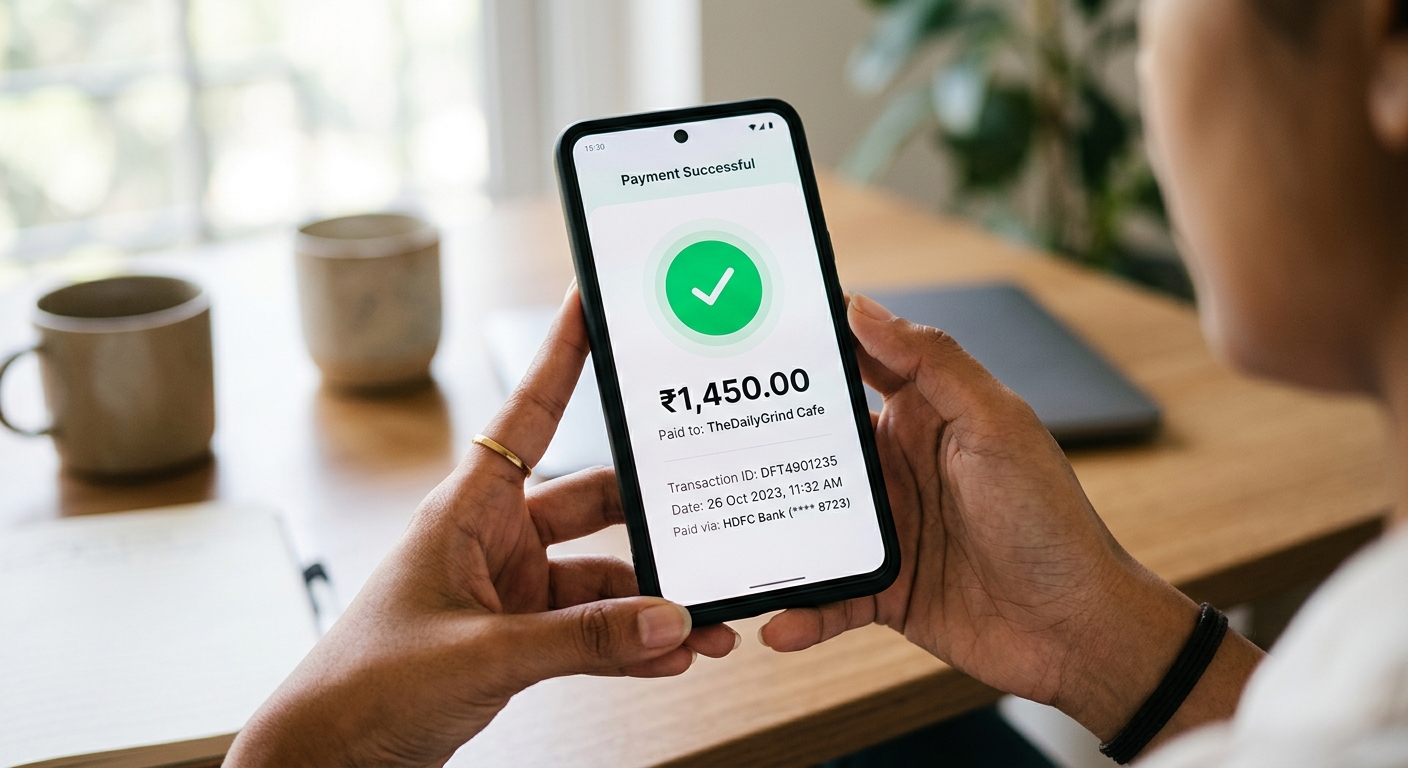 Smartphone showing a paid traffic challan with green checkmark